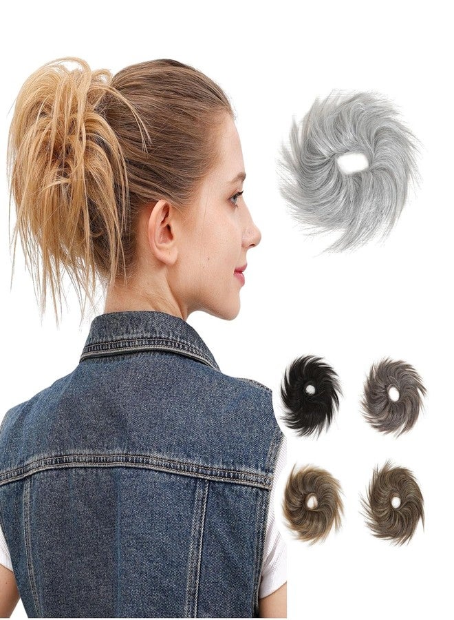 JuvaBun Light Gray Tousled Messy Bun Hair Piece – Updo Hair Pieces Scrunchie for Women, Adds Volume to Thin Hair, Quick Styling, Washable & Soft Natural Look_Llight Gray - Image 1